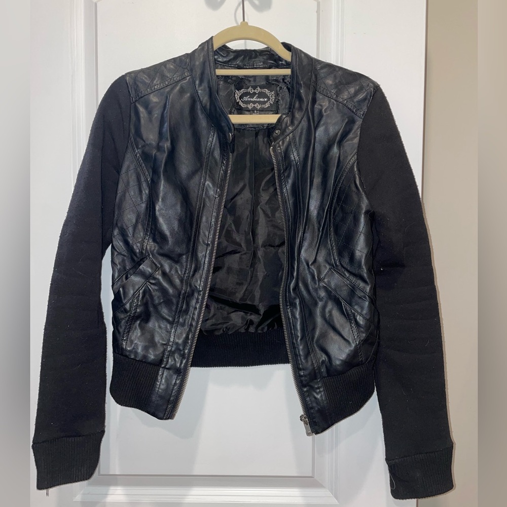 Black leather Jacket with collar snap